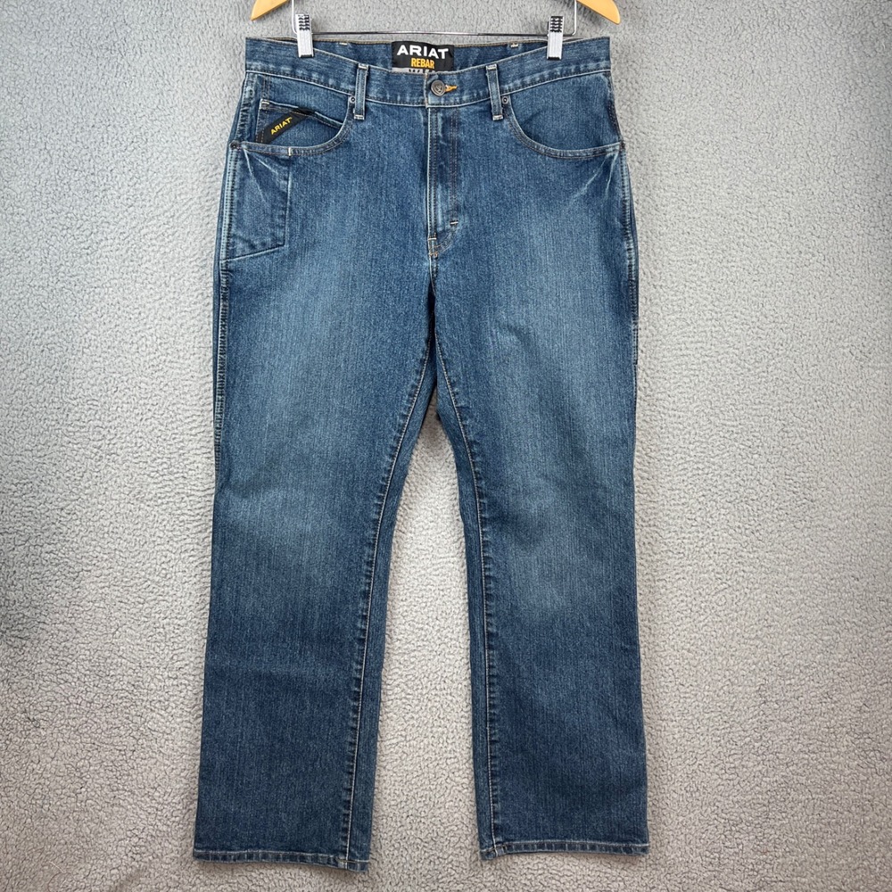 Ariat Rebar M4 Low Rise Boot Cut Jeans Mens 34x32 Blue Denim workwear
